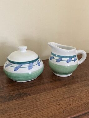 Hand-Painted Caleca Cream & Sugar Italy
